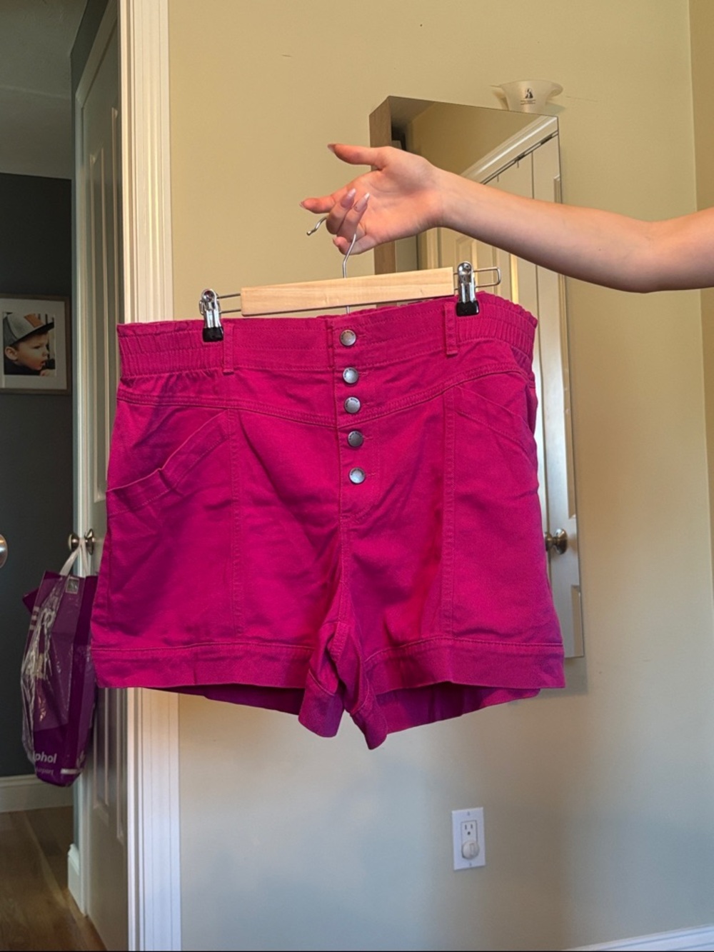 Knox Rose High-Waist Fuchsia Button-Front Shorts